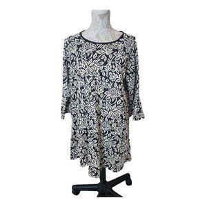 Madison Dress Mini Knit Gray Floral 3/4 Bell Sleeve Women's Large